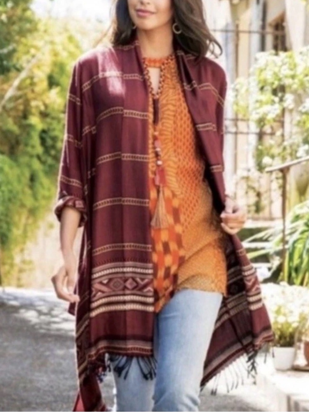Soft Surroundings Marrakesh Topper Southwest Fringe Kimono Cardigan Size XL